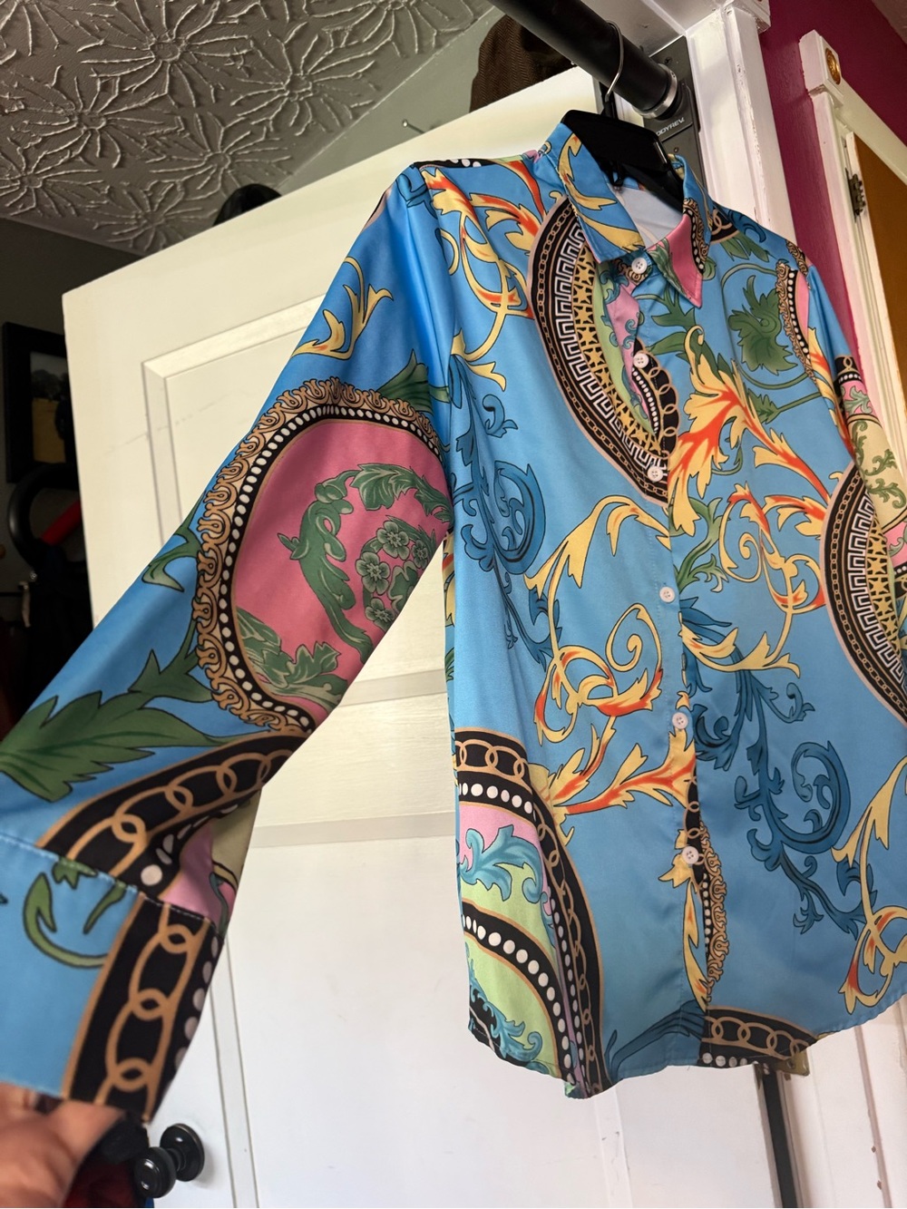 Blue Ornate Print Long-Sleeve Shirt - Picture 3 of 6